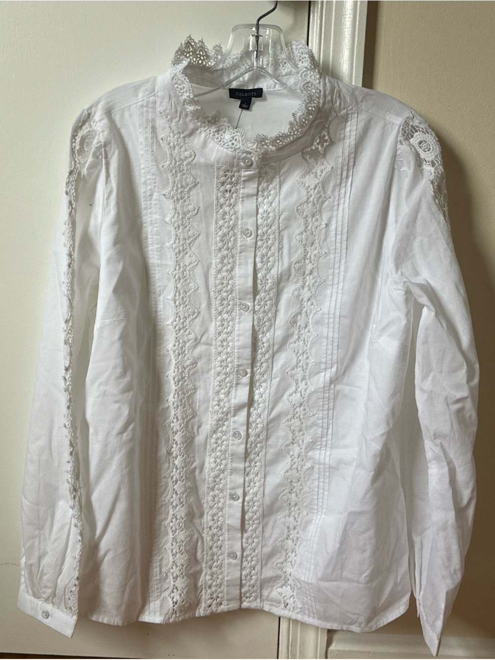 Talbots White Lace-Trim Button-Front Dress Shirt